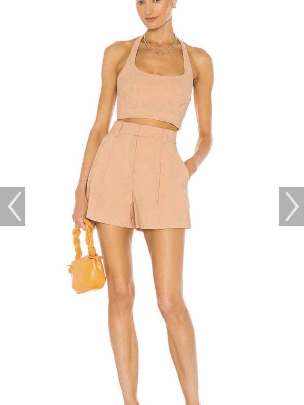 A.L.C. High-Rise Tailored Shorts and Top in Light Tan